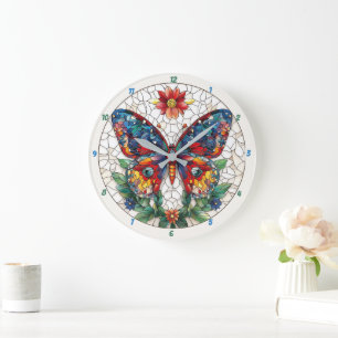 Blommigt av judiskt Garden Stached Glass Butterfly Stor Klocka
