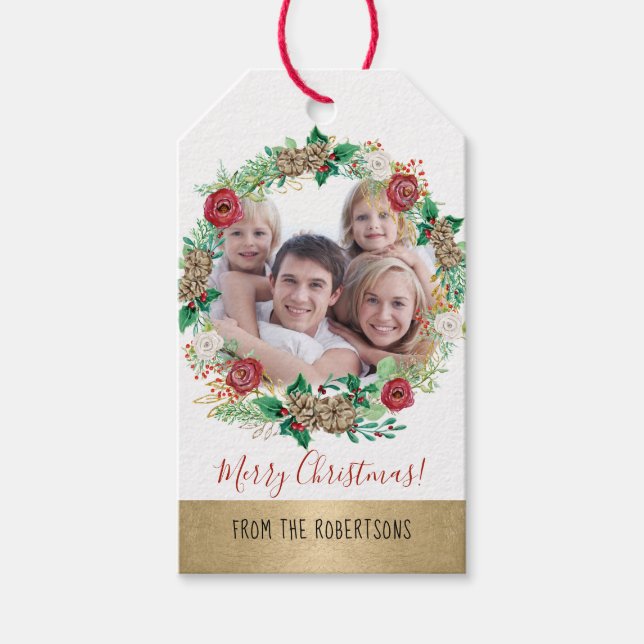 Blommigt av julhälsningsgol Peony Ro Fotografi Presentetikett (Framsidan)