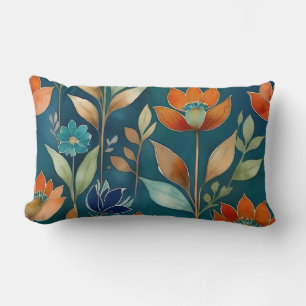 Blommigt av kalk, blått och orange lumbarkudde