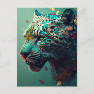 Blommigt av kalk och guld jaguar vykort