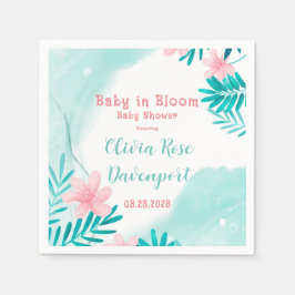 Blommigt av kalk och Rosa Baby i babyskor för blom Pappersservett