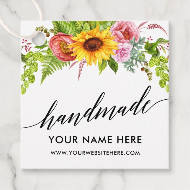 Blommigt av kallgrafi, handgjord av solrosa gåvor etiketter (Framsida)