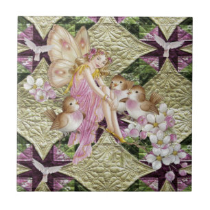 Blommigt av keramiskt Tile Guld Fairy Kakelplatta