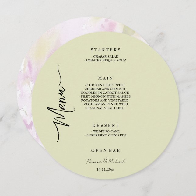 Blommigt av konstnärlig Elegant Grönt Sage  Garden Meny (Fram/baksida)