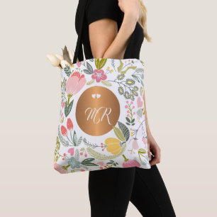 Blommigt av kopparmonogram rosa av lyxpastellprodu tygkasse