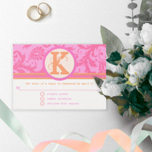 Blommigt av koral och Rosa Orange Damask OSA Kort