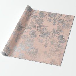 Blommigt av koral Silver Peach Grått Metallic Rosa Presentpapper