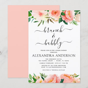 Blommigt av korallpersika Brunch & Bubly Möhippa Inbjudningar