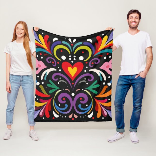 Blommigt av kraftig färgstark abstrakt fleecefilt (På plats)