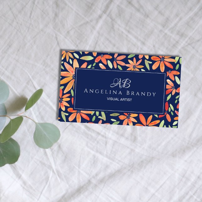 Blommigt av kvinnlig Orange  Rosa Affärskort Visitkort (Skapare uppladdad)