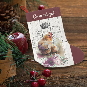 Blommigt av lantgårdar Leghorn Chicken Liten Julstrumpa