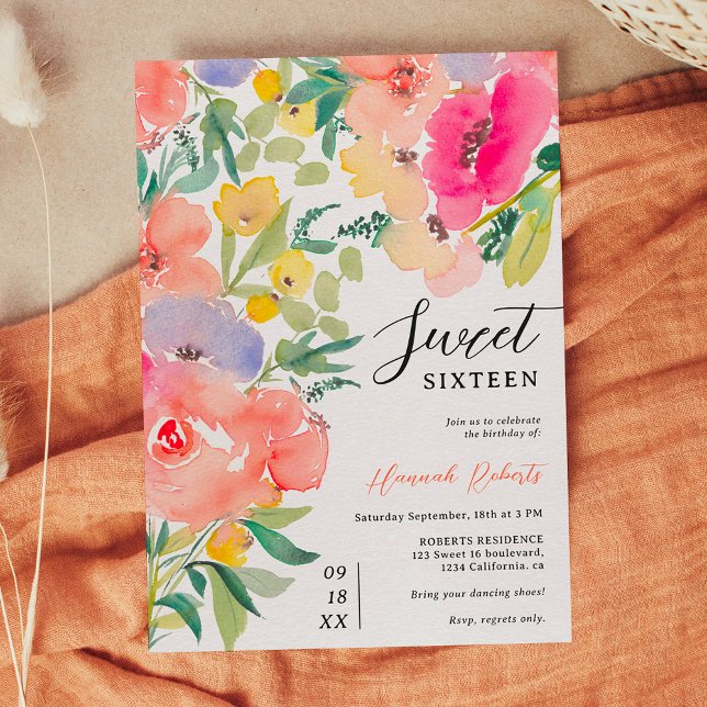 Blommigt av lätt fetstil, boho-trädgård 16 inbjudningar (Bright bold boho garden floral Sweet 16 Invitation)