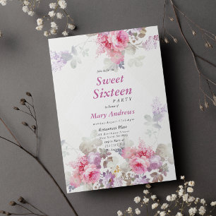 Blommigt av Lavender Rosa Vintage Inbjudningar