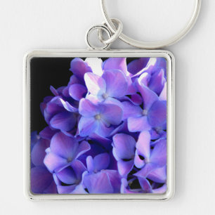 Blommigt av lila blåblomma, Periwinkle hydrangeas Fyrkantig Silverfärgad Nyckelring