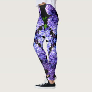 Blommigt av lila blåblomma, Periwinkle hydrangeas Leggings