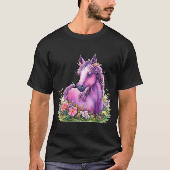blommigt av lila häst - hästälskare T - rid Shirt (Framsida)