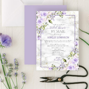 Blommigt av Lilac Lavender Guld Marble Shower by M Inbjudningar