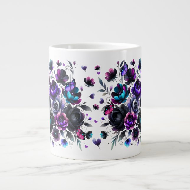 Blommigt av ljusa och Mörk Fantasy med Butterflies Jumbo Mugg (Framsidan)