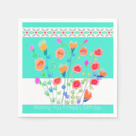 Blommigt av ljusa turkos och färgämnen pappersservett