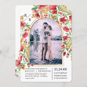 Blommigt av ljusskRosa Gult Arch Photo Bröllop Inbjudningar