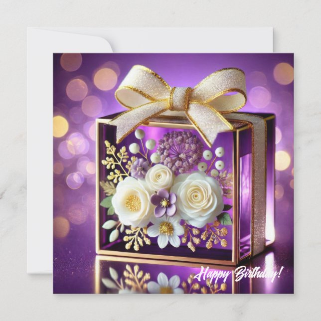 Blommigt av lyxglas lila, guld chiffon- julkort (Framsida)