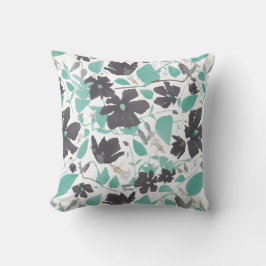 Blommigt av målad Grått Teal Watercolor Clematis Kudde