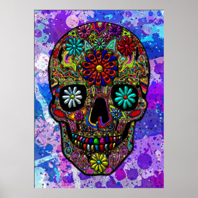 Blommigt av målad Skull Poster (Framsidan)
