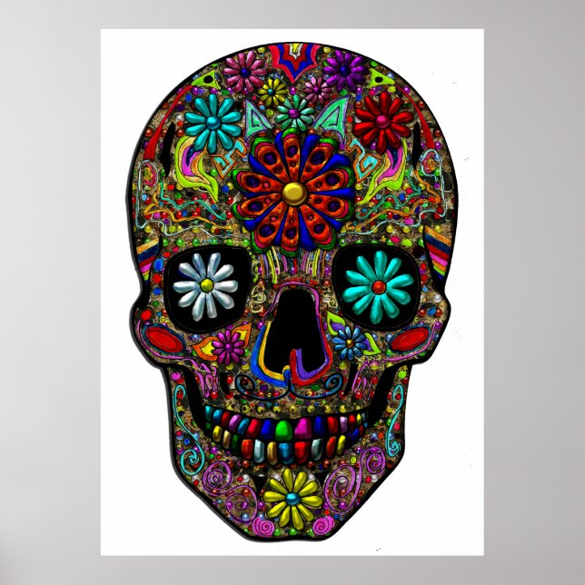 Blommigt av målad Skull Poster (Framsidan)