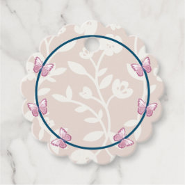 blommigt av marin blå rosa-fjäril gåvor etiketter
