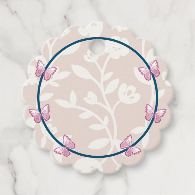 blommigt av marin blå rosa-fjäril gåvor etiketter (Framsida)
