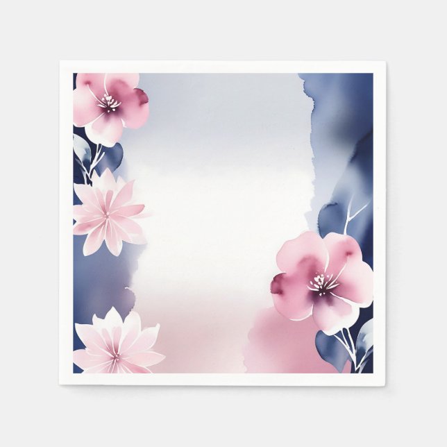 Blommigt av marin blått och Rosa Pappersservett (Framsidan)