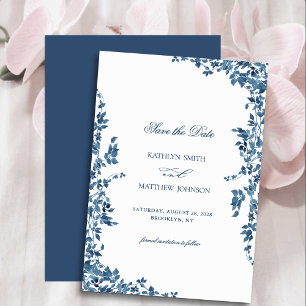 Blommigt av marinblå klassisk Vintage Garden Weddi Spara Datumet
