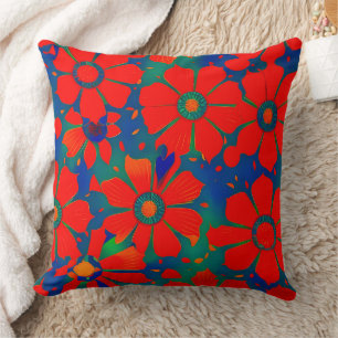 Blommigt av marockansk exotisk röd orange (blått g kudde