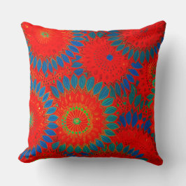 Blommigt av marockansk exotisk röd orange teal grö kudde