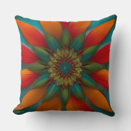 Blommigt av marockansk röd orange teal blue grönt kudde