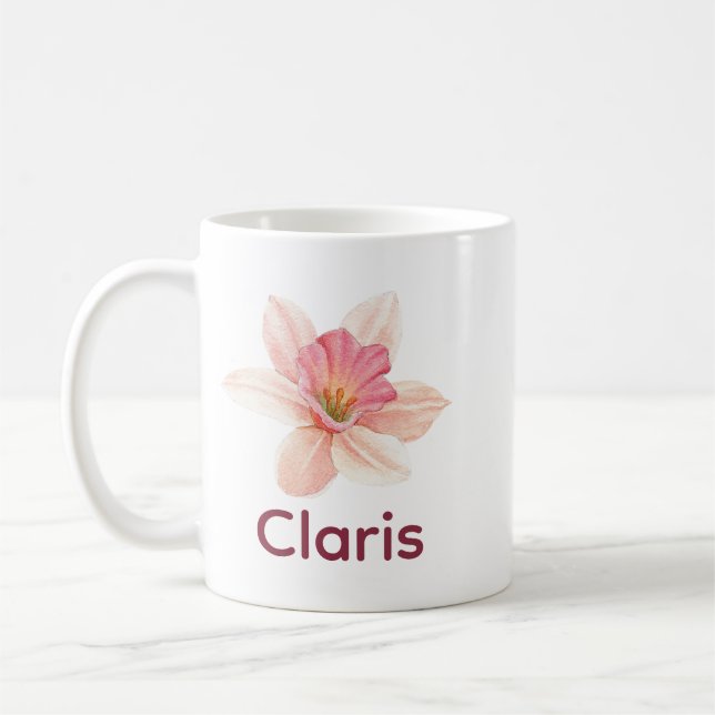 Blommigt av minimal Elegant vacker Rosa Lily Namn Kaffemugg (Vänster)