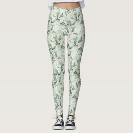 Blommigt av mjuk Grönt Eucalyptus Leggings