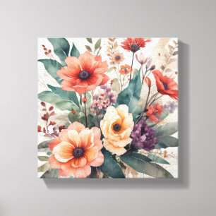 Blommigt av mjuk vattenfärg, Bouquet Art-utskrift Canvastryck