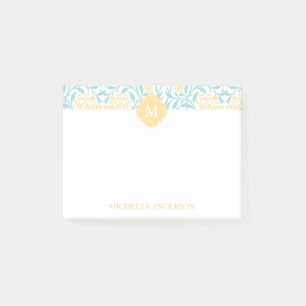 Blommigt av monogrammad Aqua och Gult Post-it Block