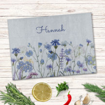 Blommigt av monogrammad Blue Watercolor Wildblomma