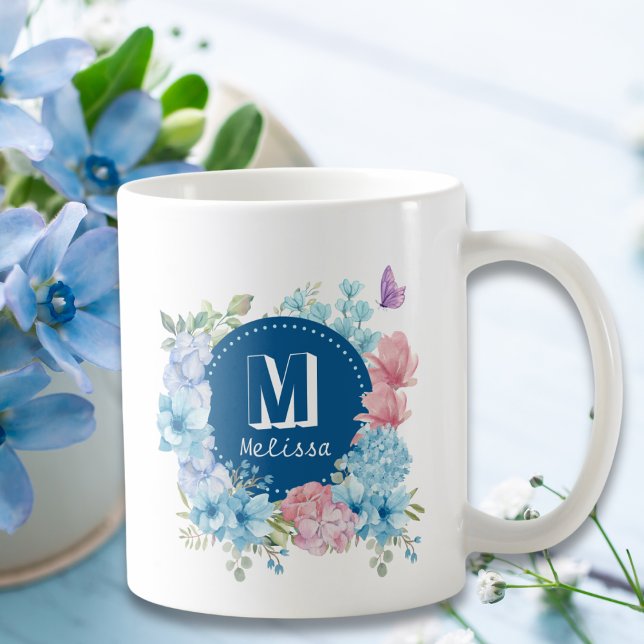 Blommigt av mousserande modern Lila Blue Watercolo Kaffemugg (Skapare uppladdad)
