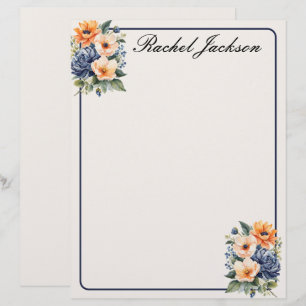 Blommigt av orange Blue och Cream Brevhuvud