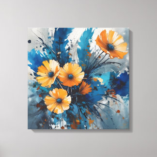 Blommigt av orange efterbelyst med blå vattenfärg canvastryck