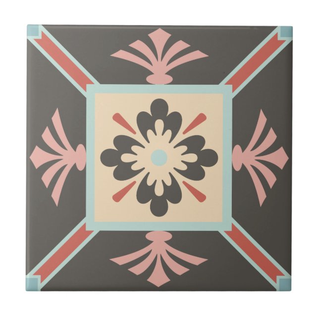 Blommigt av ornerade Vintagar Kakelplatta (Framsidan)