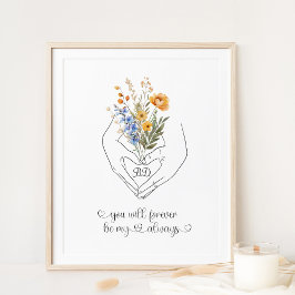 Blommigt av par med Händer Heart-form Poster