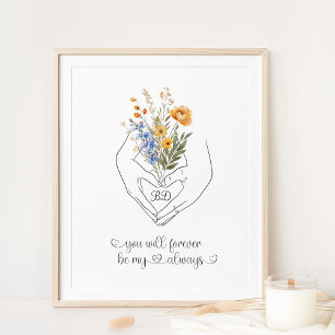 Blommigt av par med Händer Heart-form Poster