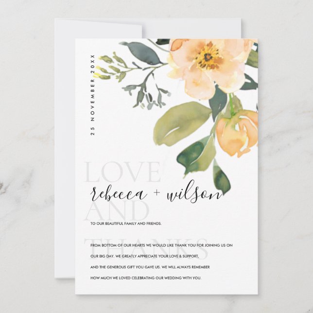 BLOMMIGT AV PASTEL PEACH PEONY WATERCOLOR TACK KORT (Framsida)