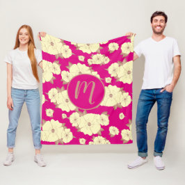 Blommigt av pastelliserad Gult på Fuchsia-bakgrund Fleecefilt