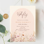 Blommigt av persikobeige vildblomma - lyx 50-årsda inbjudningar<br><div class="desc">En elegant-jokerinbjudan. En grädda,  en beige färgad bakgrund och en persiko-färgad. Dekorerad med vattenfärgade vilda blommor i beige,  rosa.</div>