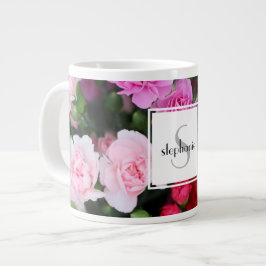 blommigt av Personlig, rosa nejlika med namn/urspr Jumbo Mugg